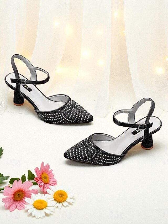 Pointed Slingback Red Toe Women's Heels Rhinestone