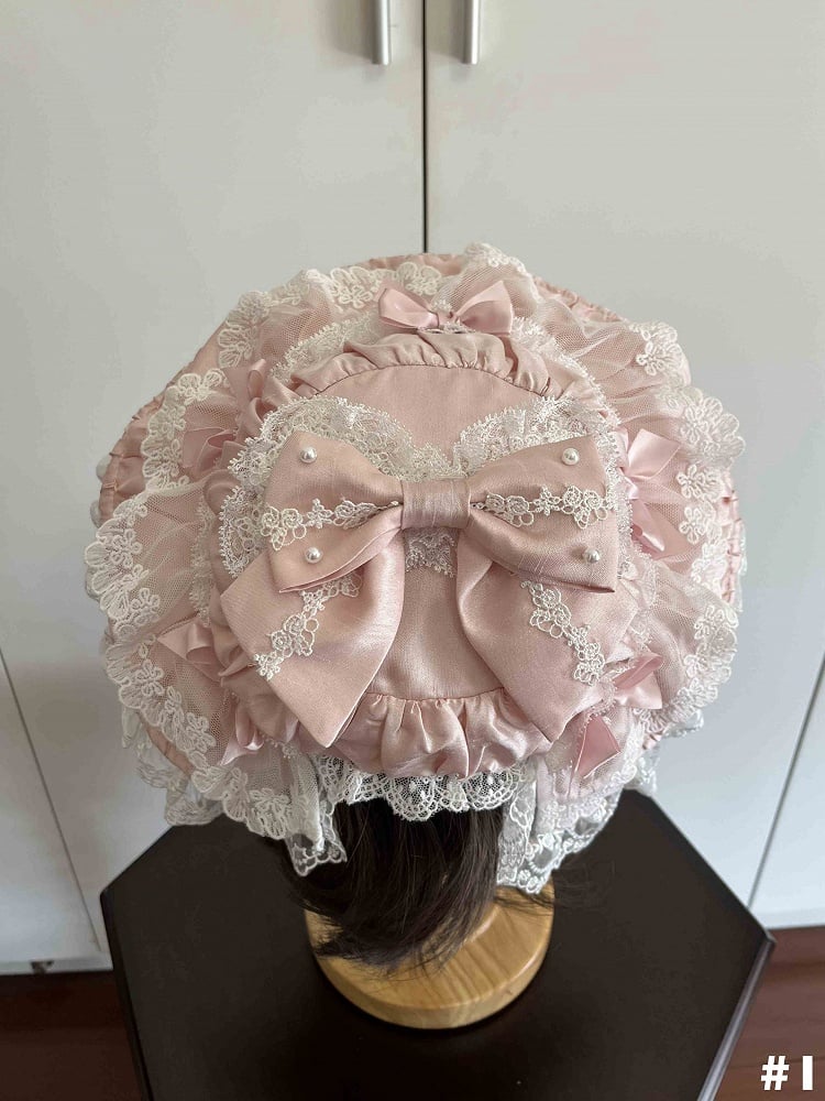 Lolita Sweet Decorated Pink Bows Hat