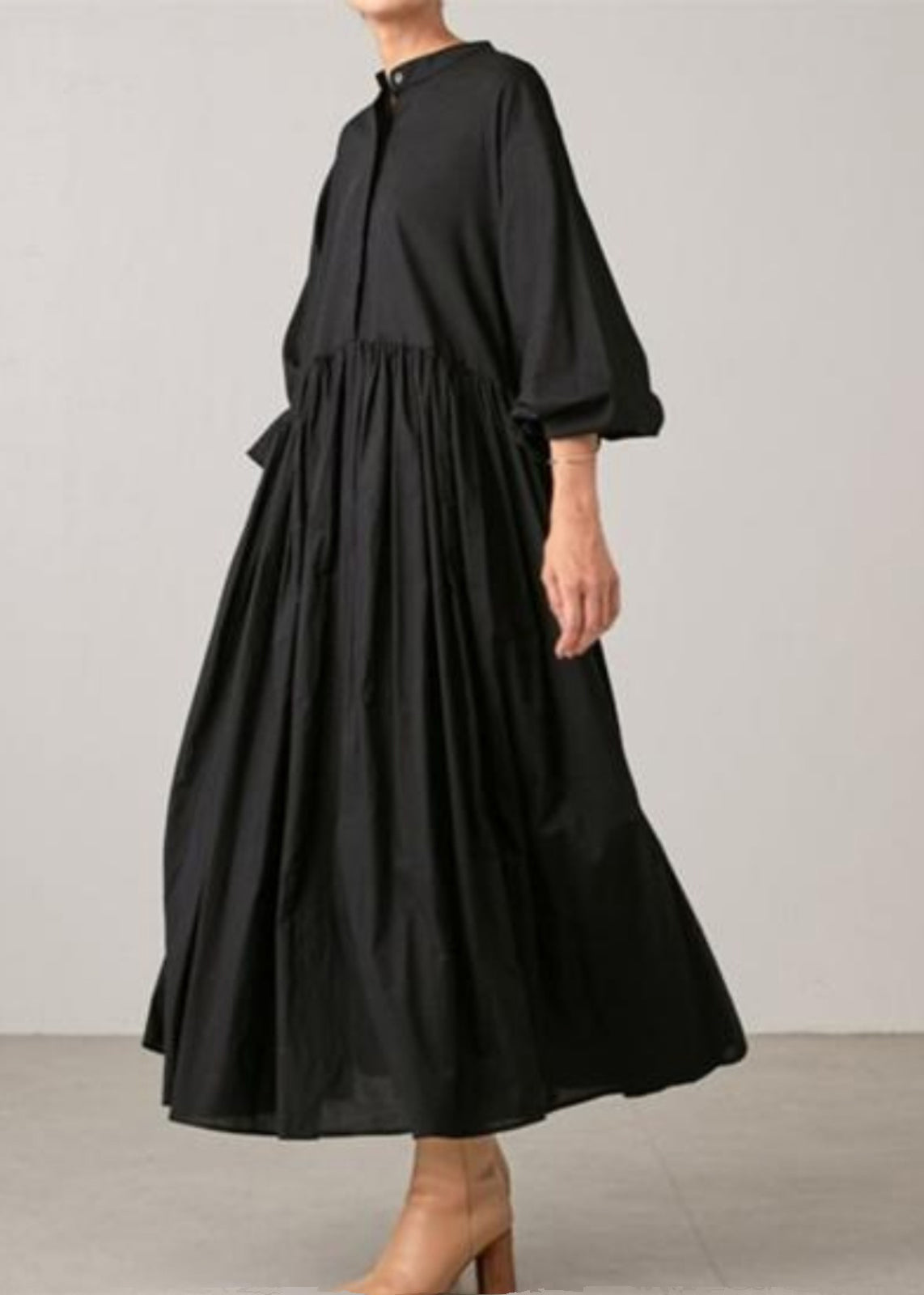 Grey Cotton Dress Classy Shirts Solid Wrinkled Spring