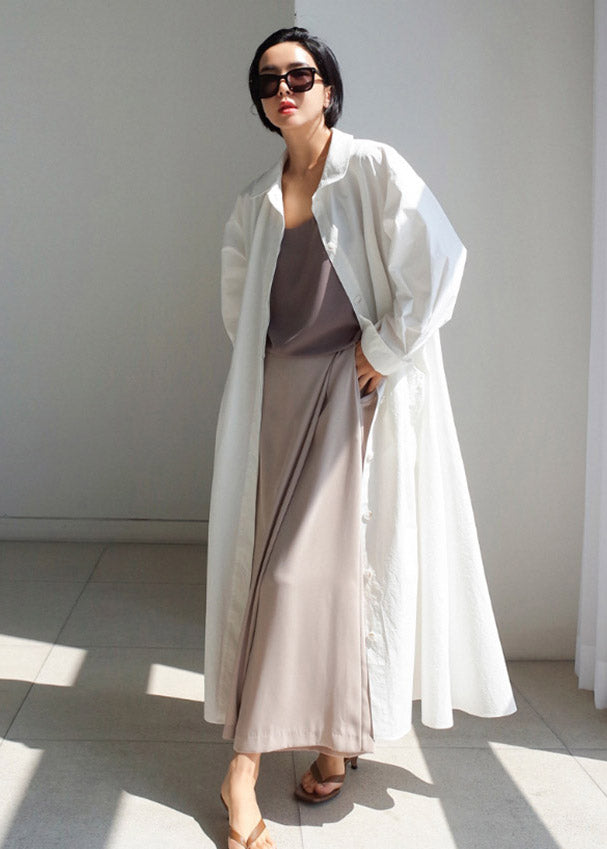 White Peter Dress Sleeve Button Boutique Collar Long Pan Cotton