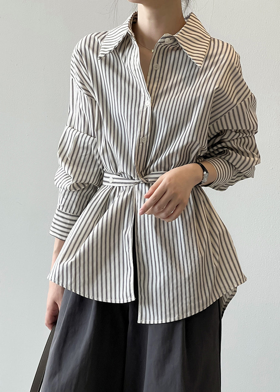Collar Shirt Cotton Fall Pan French Button Peter Striped