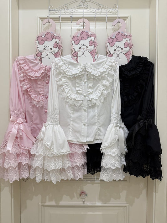 Shirt Bunny / Long Pink Collar Sleeves Ears White Black