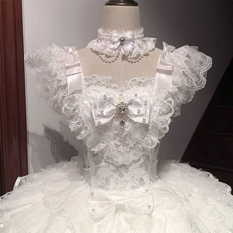 White Skirt Angel Hime Lolita Hanayome Dress Fabric Tiered Bodice Butterfly