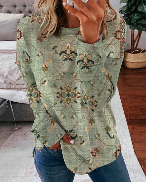 Loose Floral Casual Crew Neck Sweatshirt GA54