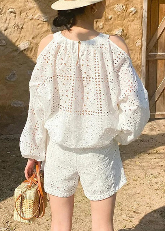 Shoulder Pieces Two Boutique Beige Cold Shorts Cotton Shirt And