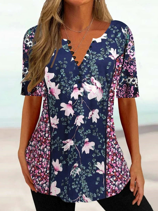 Floral Casual V Neck Loose Shirt ap102