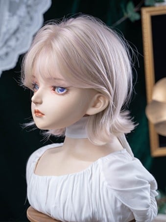 Wig With Bangs Curtain 35CM Length Light Pink Short