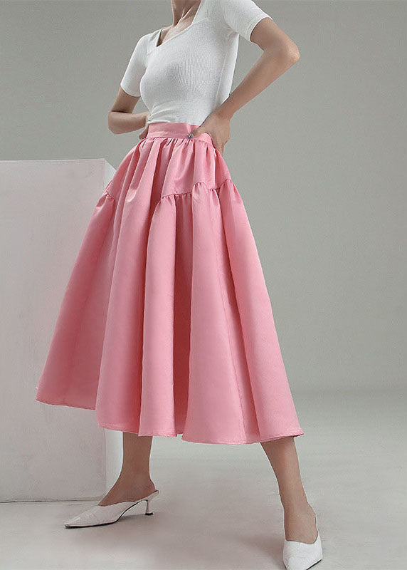 Plus Size Vintage Pink pleated Skirt Spring AJ1013