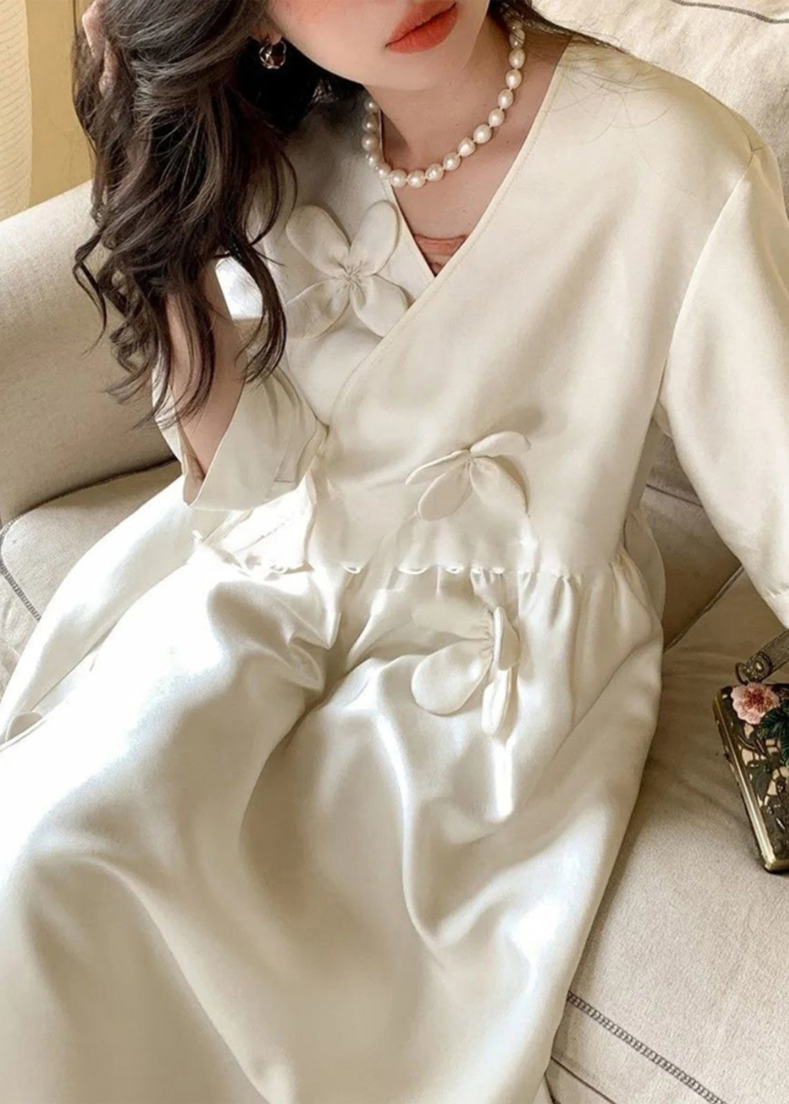 Neck Long Dress White Floral Chic Lace Cotton Summer Up V