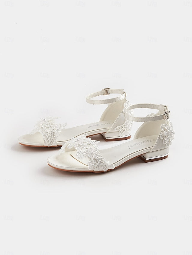 Women's Bridal Sandals Wedding Lace White Elegant Flat –
