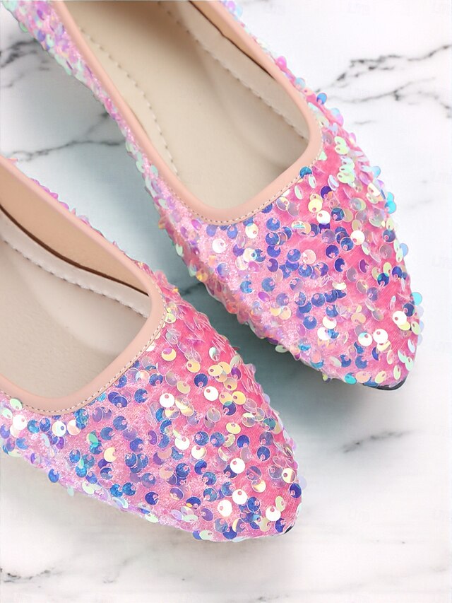 Sequin Women's Ballet Black Flats Toe - Pointed Sparkly