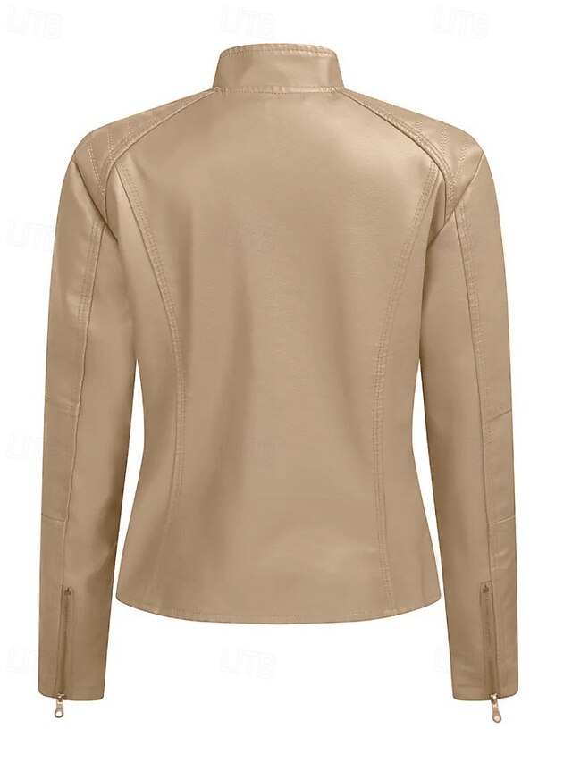 Faux Pocket Leather Comfortable Women's Zipper Jacket