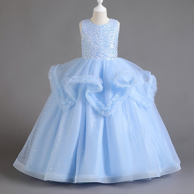 Sequin Color Kids Sleeveless Party Dress Girls' Solid