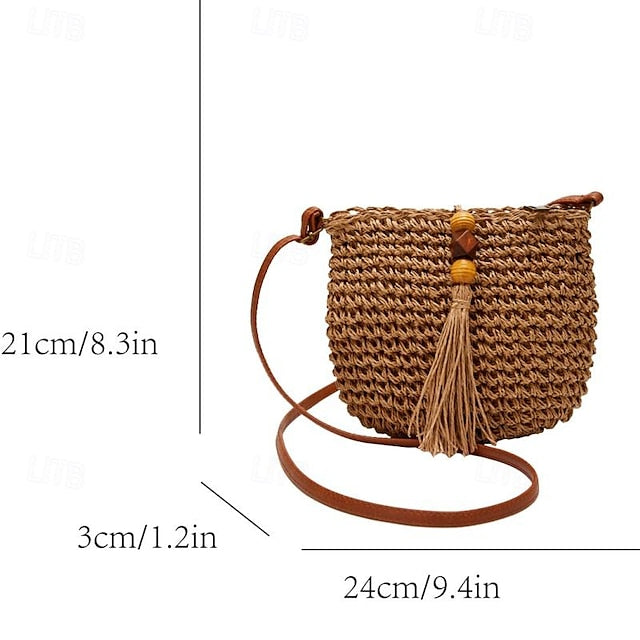 Straw Boho Handbag Women's Tassel Bag Woven – Crossbody