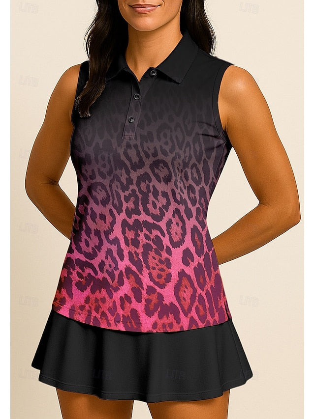 Women's Leopard Gradient Sport Shirt Golf Polo Shirt Tank