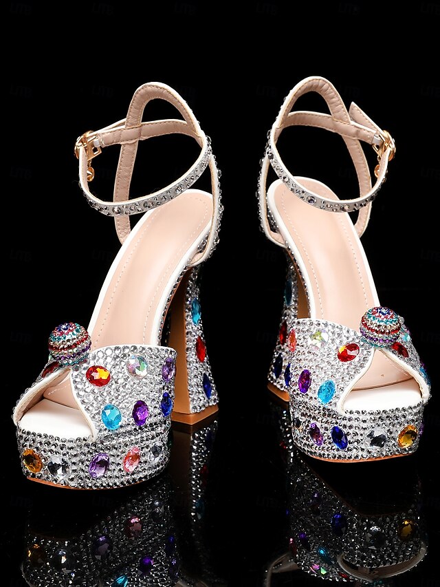 High Heel Sandals Matching Rhinestone Platform Women's with