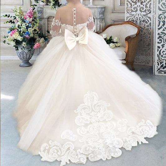 Color Long Girls' Girl Dress Party Flower Kids Solid