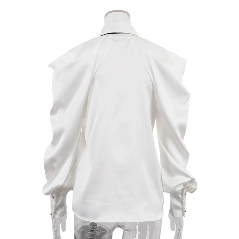 Sleeve Shoulder Satin Off Lapel Tie Party with White Top Long