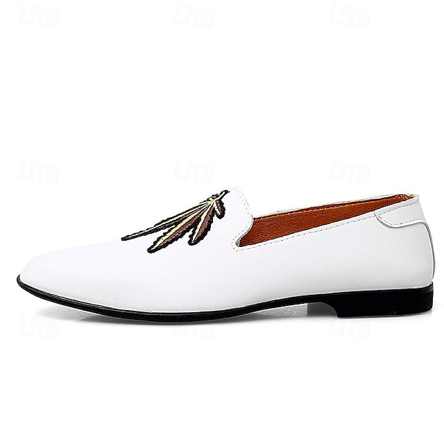 Faux Leather Loafers with Feather - Prom Men's White Shoes