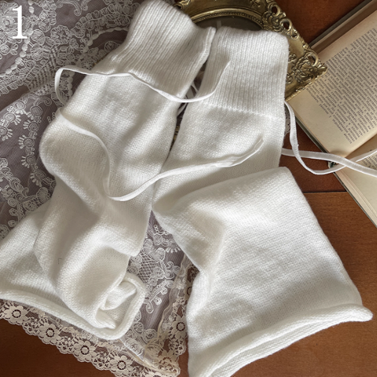 Leg Chain Stockings/Leg Overknee Warmers Cut-out Design /Lace White