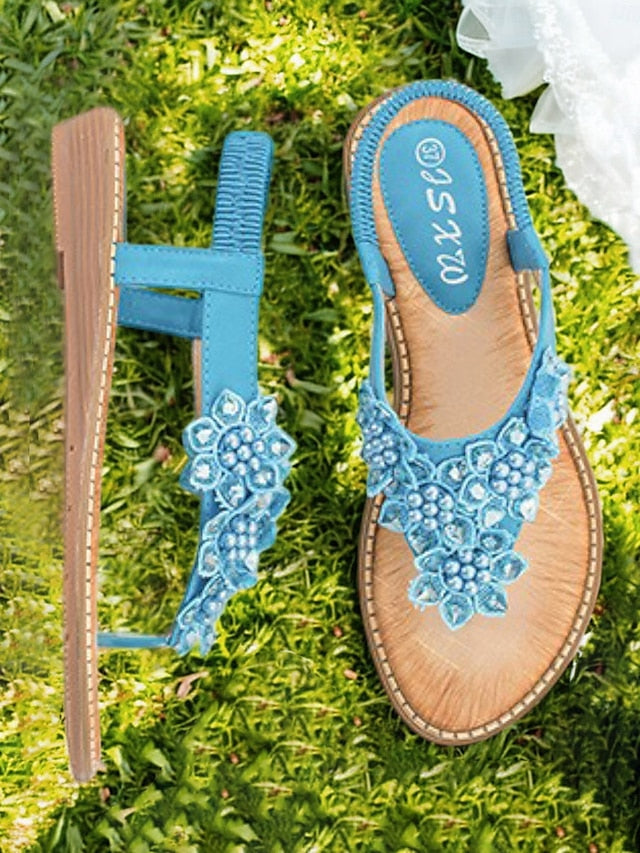 Slip-Ons with Flat Floral Comfortable Beaded Design