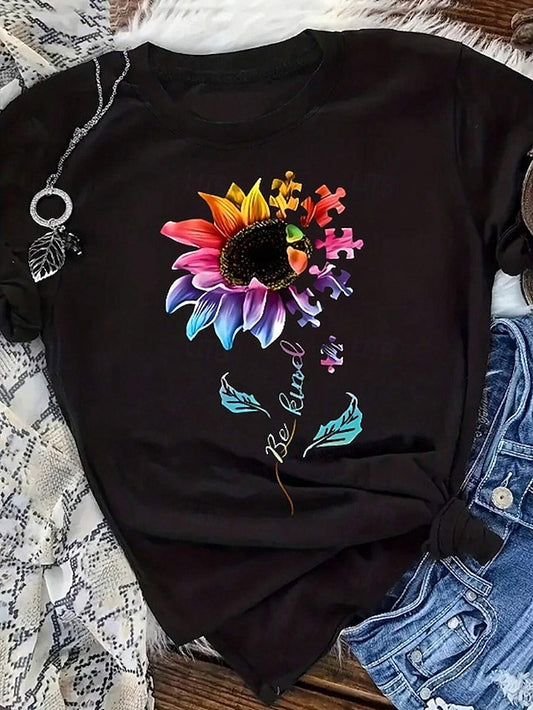Women's 100% Cotton T Shirt Casual Floral Regular Tops