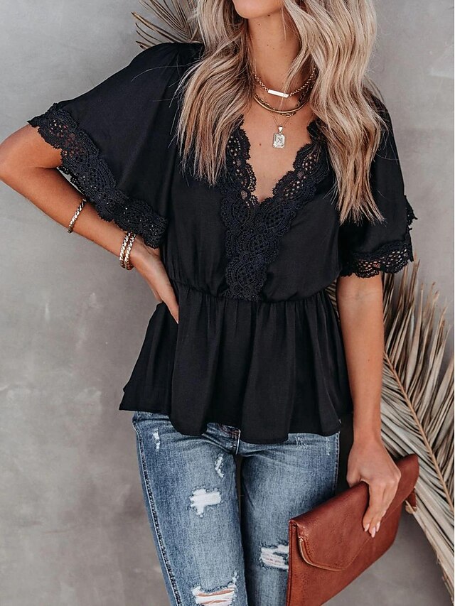 Shirt Lace Shirt Blouse White Lace Shirt Women's Black