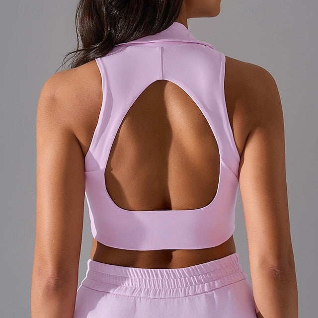 Women's Solid Colored Halter Tank Top Build-in Bra UV