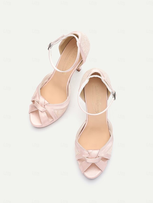 Peep Elegant Toe Pink Women's with Satin High Heel Sandals