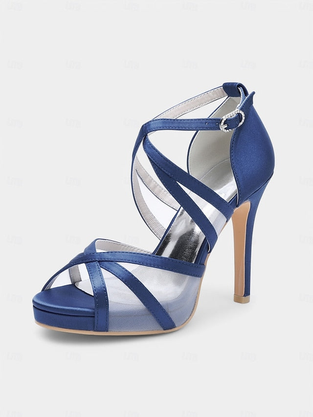 Sandals with White High Straps Bridal Heel Cross Satin Perfect -