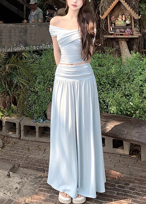 Wrinkled Summer Skirts Set Pieces Tops Art Two And Beige Cotton