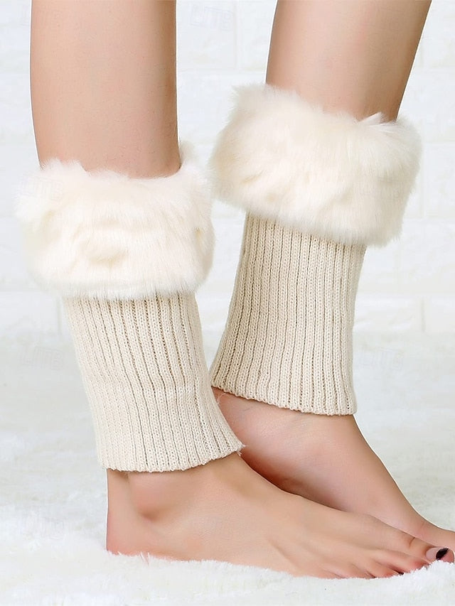 Faux Fur Boot Cuff Warmers – Cozy Knit Boot Socks with Fluffy