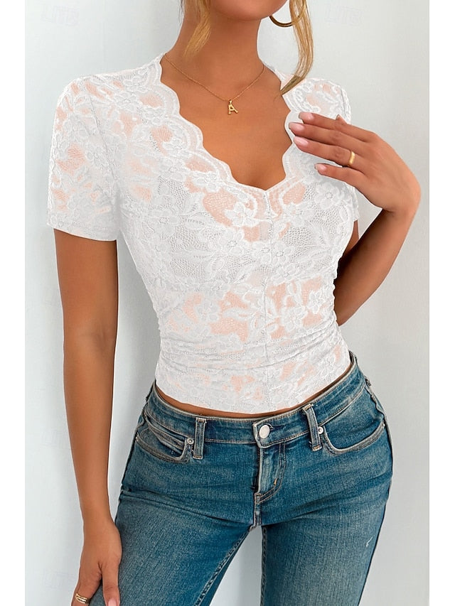 Women's Blouse Lace Tops Lace Plain Stylish Modern Short