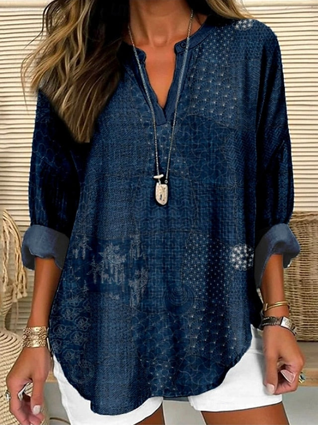 Women's Blouse Linen Like Breathable Lightweight Tunic V
