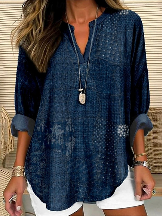 Women's Blouse Linen Like Breathable Lightweight Tunic V