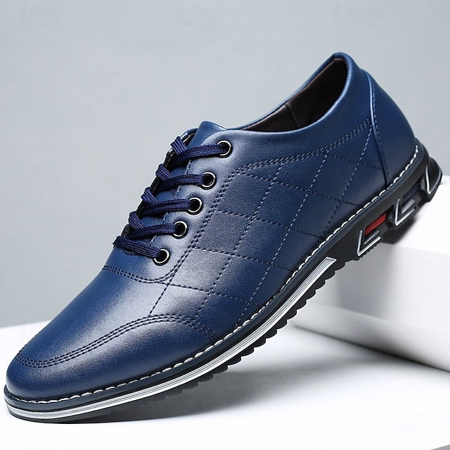 Men's - Stylish Sneakers Blue Quilted Leather Faux Lace-Up