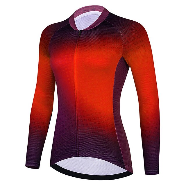 Women's Cycling Jersey Gradient Plaid Checkered Long Sleeve
