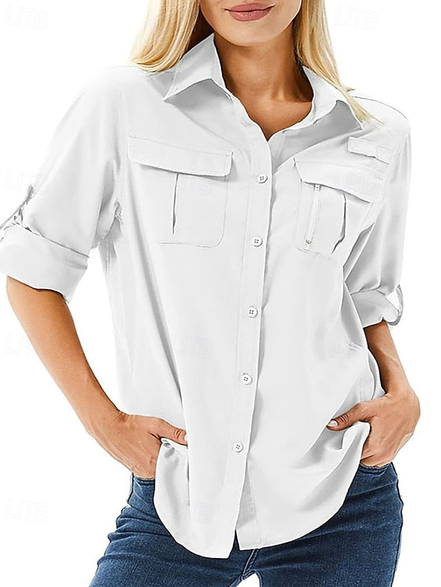 Women's Shirt Blouse Buttons Plain Elegant Vintage Tropical