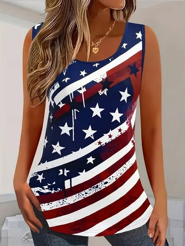 Women's Tank Top Print Flag Western Ethnic Sleeveless Crew