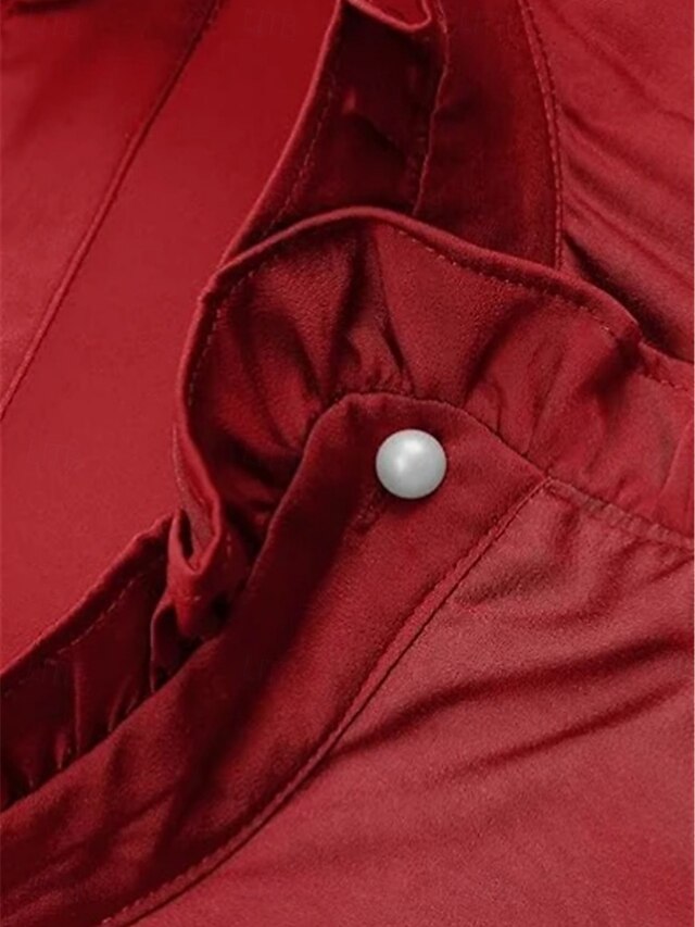 Women's Shirt Blouse Ruffle Buttons Solid Color Business