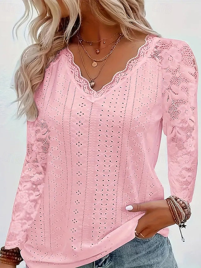 Women's Lace Splicing Top Blouse Ruched Lace Patchwork