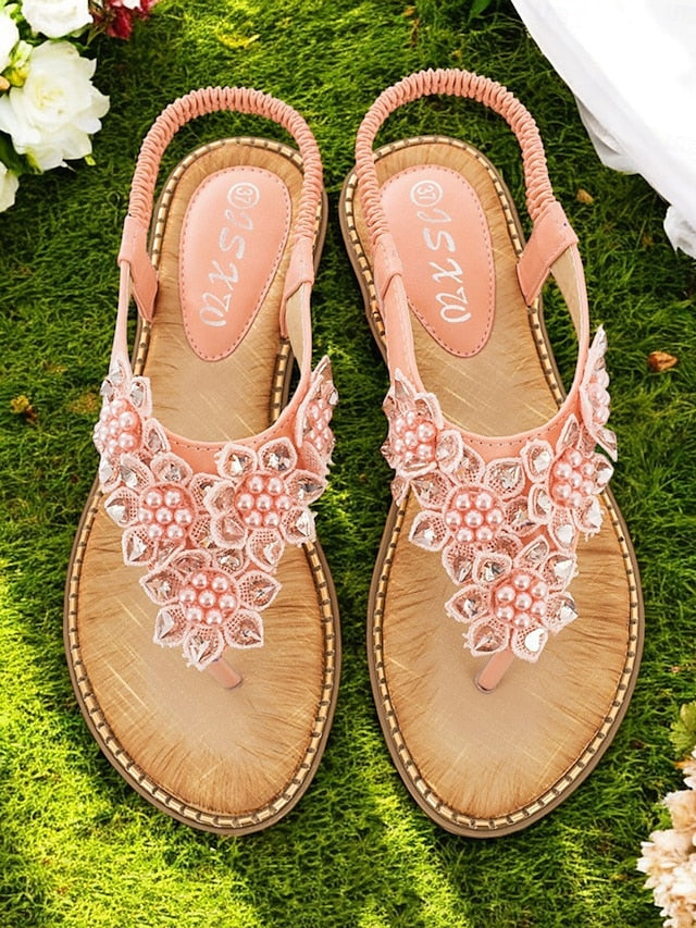 Slip-Ons with Flat Floral Comfortable Beaded Design