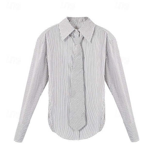Women's Shirt Blouse Tunic Buttons Striped Elegant Stylish