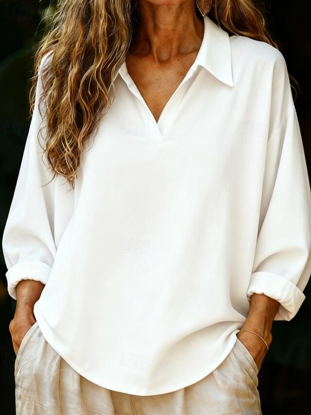 Women's Shirt Blouse Plain Stylish Classic Modern Long