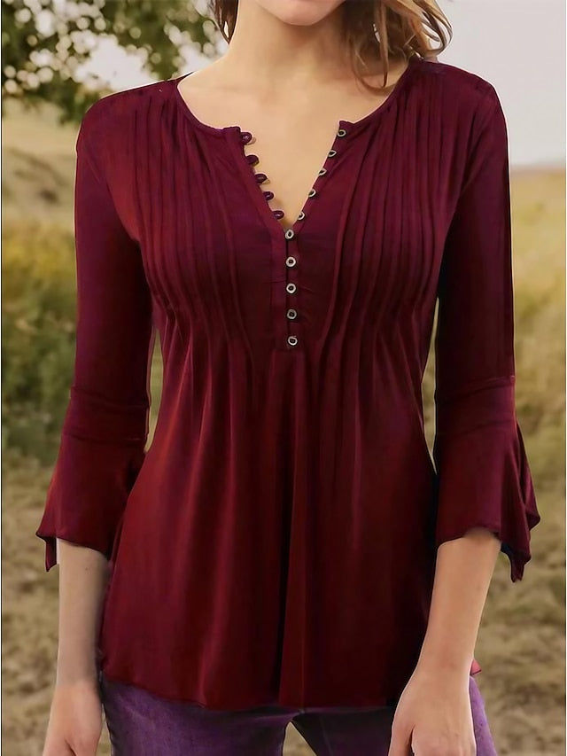 Women's Shirt Blouse Pleated Streetwear Casual 3/4 Length