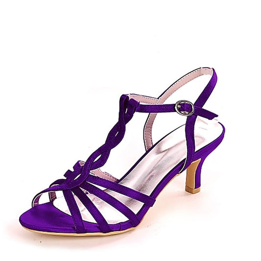 Mid-Heel Elegant – Purple Satin Sandals Women's Strappy