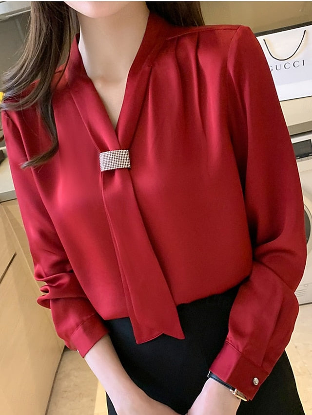Women's Shirt Blouse Buttons Plain Elegant Stylish Long