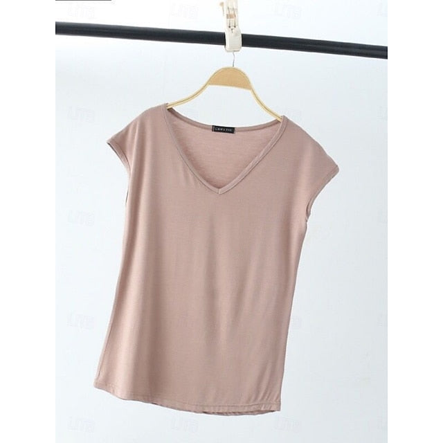 Women's Blouse Solid Color Stylish Casual Short Sleeve V