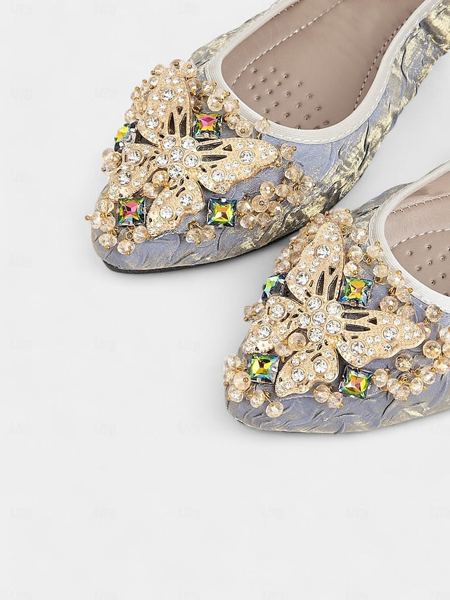 Foldable Ballet Beaded Embroidered Women's Flats with