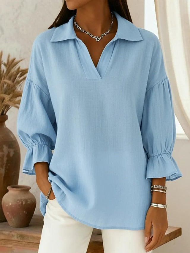 Women's Blouse Faux Linen Shirt Solid Color Stylish Casual